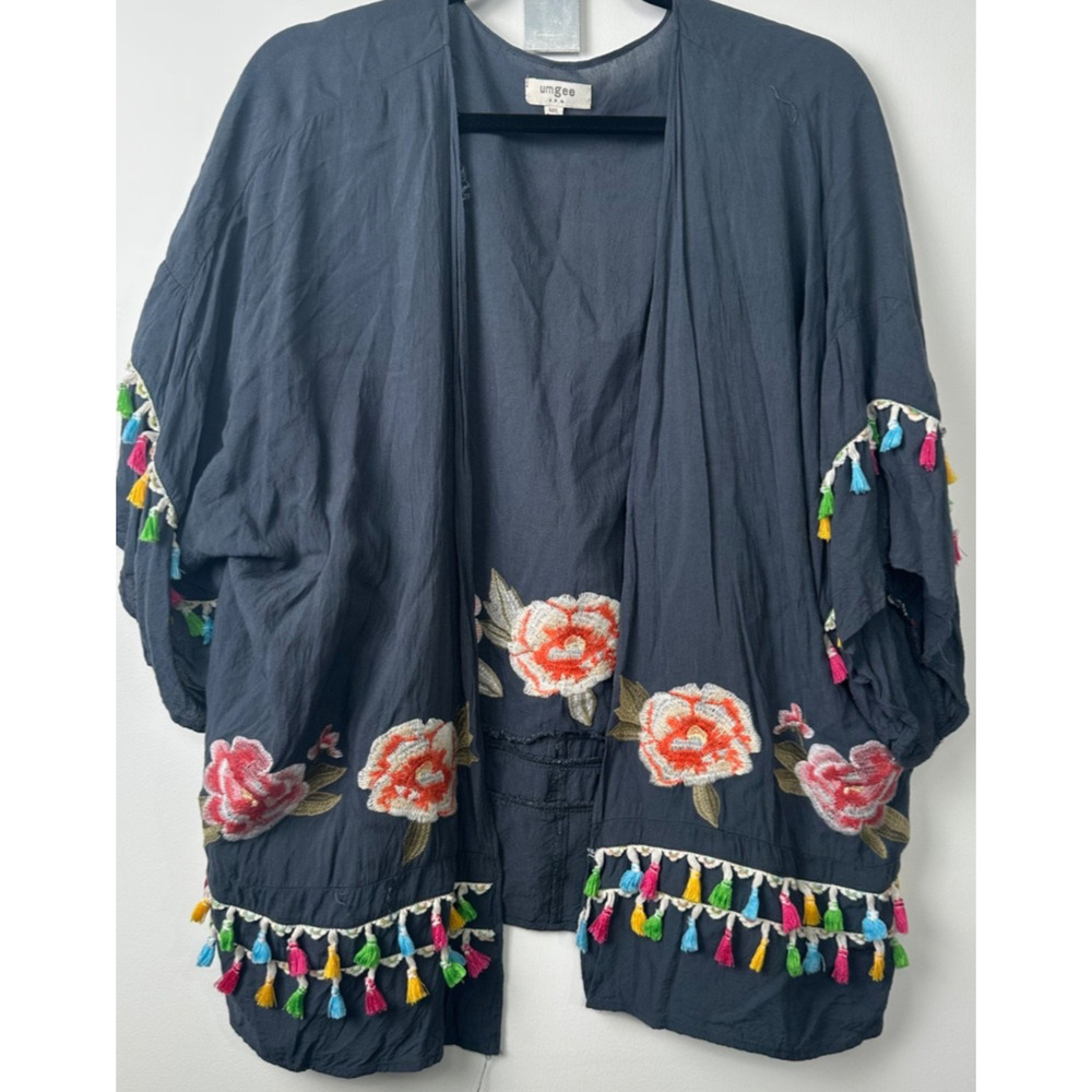 UMGEE M/L Boho Kimono Festive Tassel Cardigan Duster Embroidered Women Boxy A11